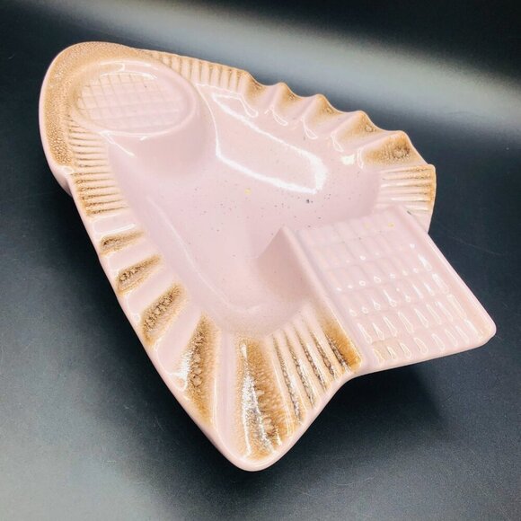 Beauceware Ceramic Ashtray #688 Pink Rust Spatter Glaze Oversized Console Bowl - Picture 3 of 14